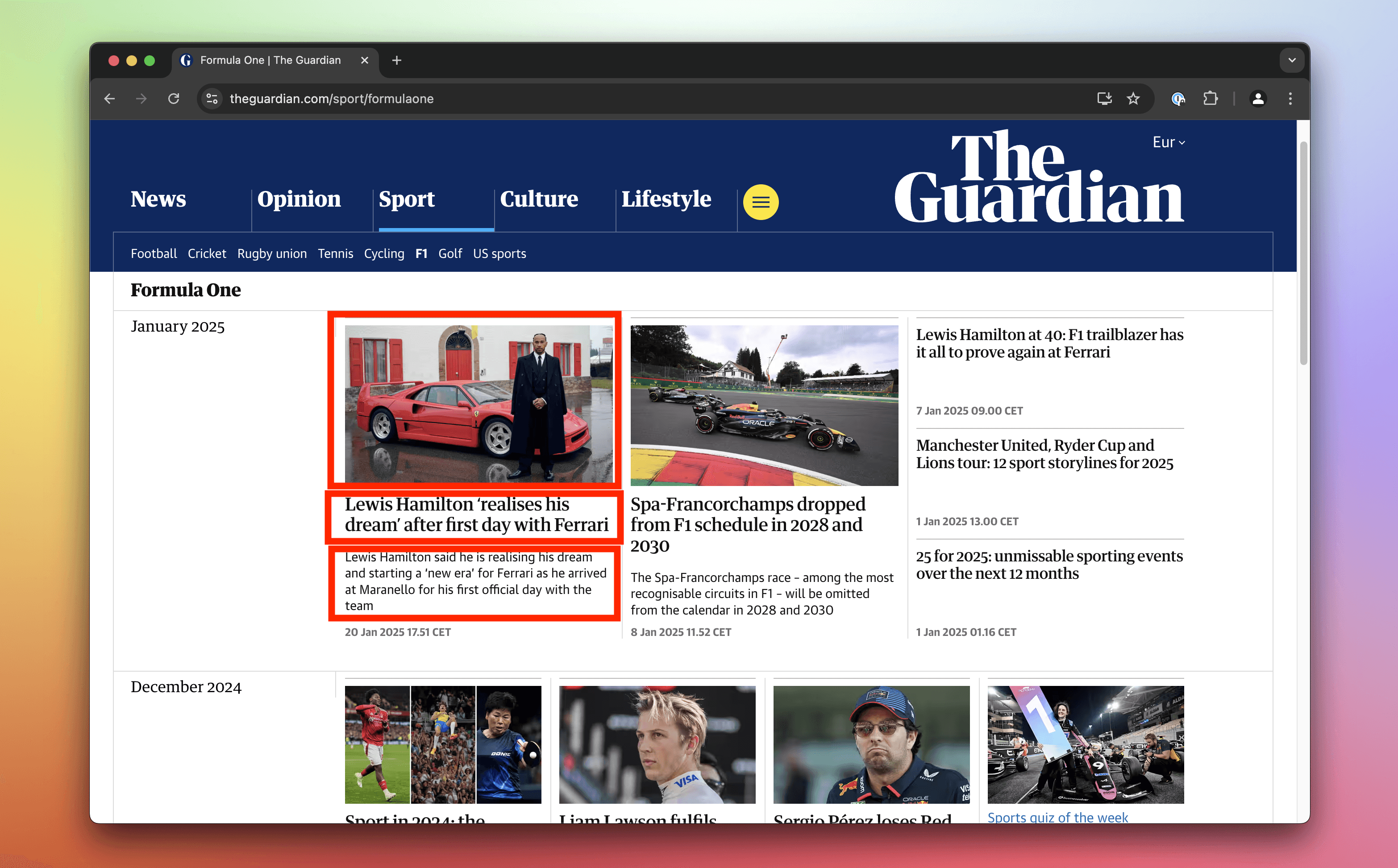 F1 news page